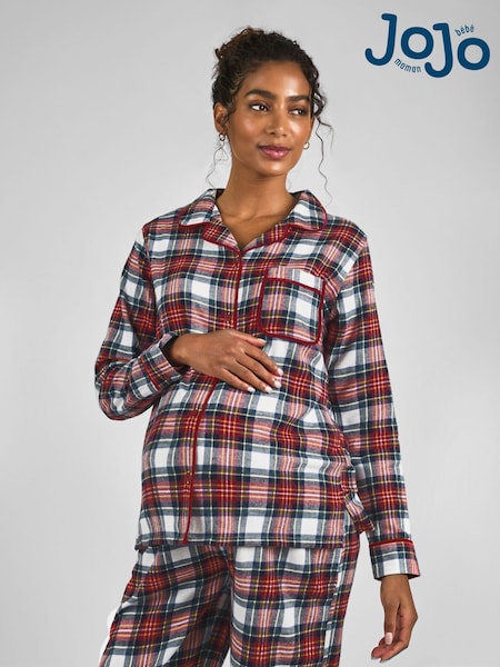 JoJo Maman Bébé Cream Maternity Check Woven Pyjama Set (B79599) | kr564