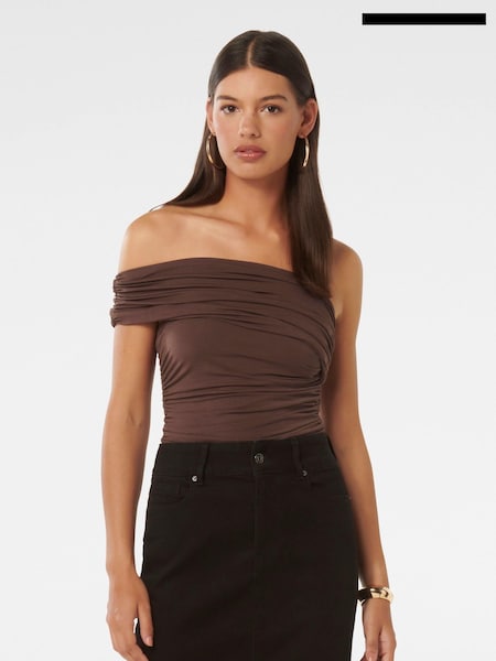 Forever New Brown Daphne One Shoulder Ruched Top (B79645) | €27