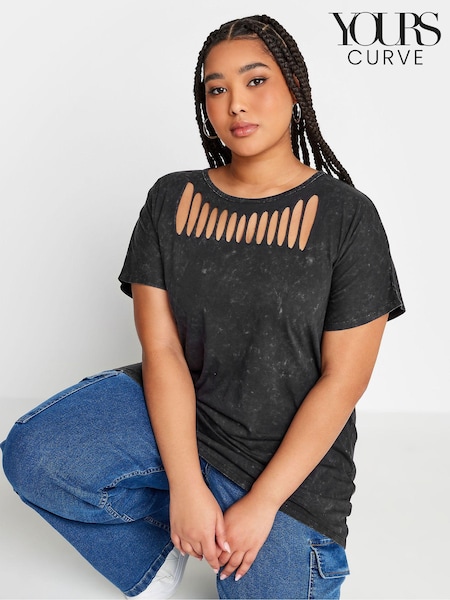 Yours Curve Grey Cut Out Butterfly Embellished 100% Cotton T-Shirt (B79786) | €26