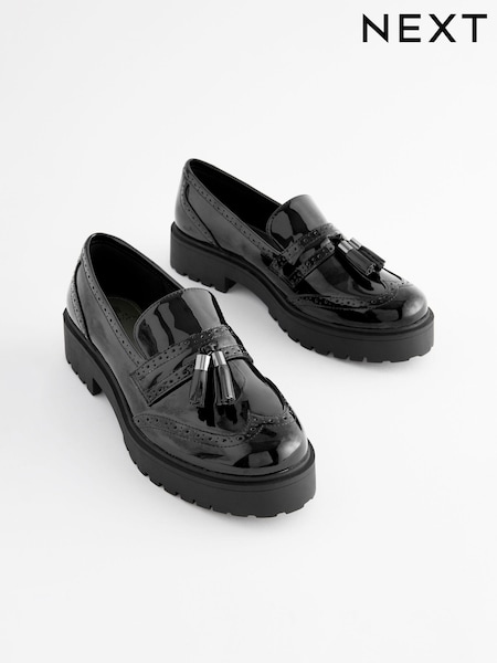 Black Patent Forever Comfort® Chunky Brogue Tassel Loafers (B79804) | LEI 230