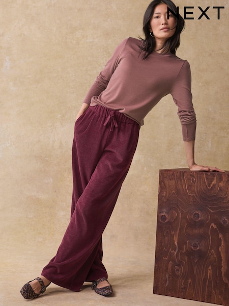 Burgundy Pull On Wide Leg Corduroy Trousers (B79821) | AED63