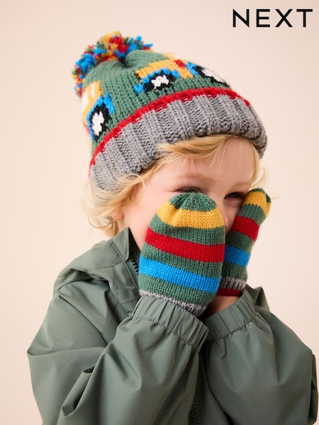 Green Tractor Hat And Mittens Set (3mths-10yrs) (B79846) | ₪50 - ₪59