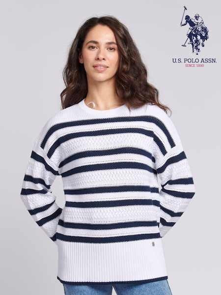 U.S. Polo Assn. Blue Oversized Womens Pointelle Knit Jumper (B79953) | $122