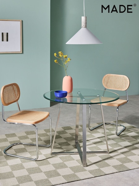 MADE.COM Stainless Steel Clear Glass Haku 2 Seater Round Dining Table (B79986) | €441