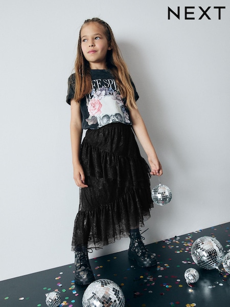 Black Lace Tiered Skirt (3-16yrs) (B80063) | €8 - €11.50