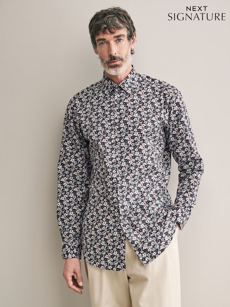 Suklaanruskea Kukallinen  - Slim Fit Signature Single Cuff 100% Cotton Formal Shirt (B80070) | €53