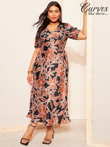 Curves Like These Printed Satin Midi Dress (B80079) | 225 LEI