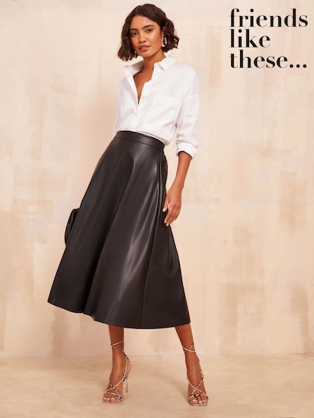 Черный - Friends Like These Faux Leather Full Hem Midi Skirt (B80125) | €29