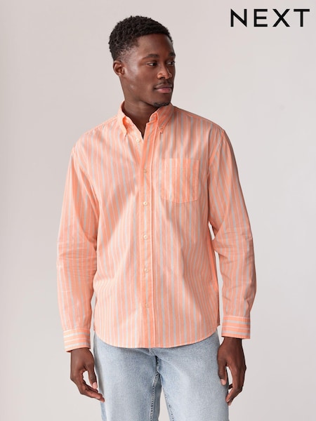 Orange Poplin 100% Cotton Stripe Long Sleeve Shirt (B80162) | €6