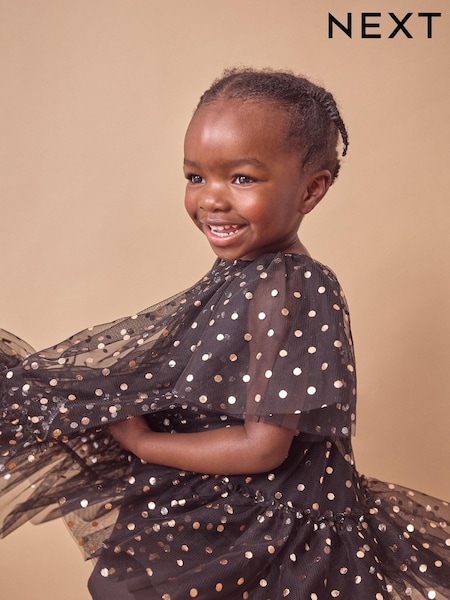 أسود منقط معدني - Mesh Party Dress (3mths-10yrs) (B80184) | ‏48 د.إ.‏ - ‏ 67‏ د.إ.
