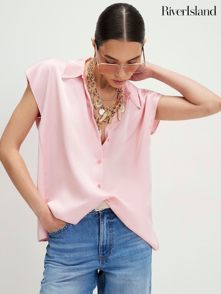 Pink - River Island Short Sleeve Satin Shirt
