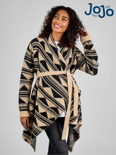JoJo Maman Bébé Natural & Black Print Drape Maternity & Nursing Cardigan (B80208) | €79