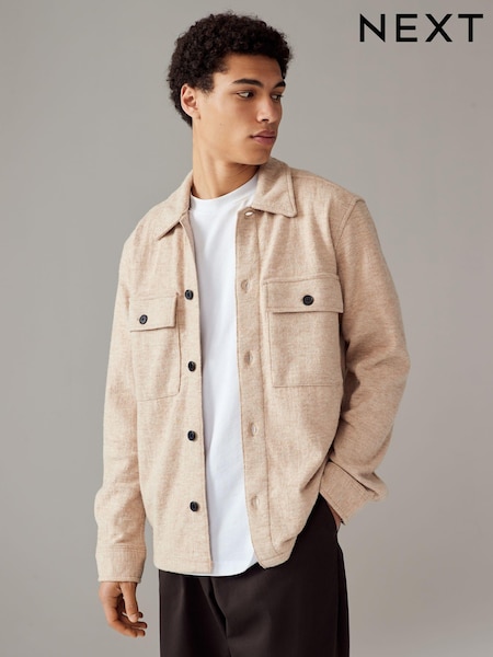 Ecru Cream Textured Bouclé Shacket With Wool (B80226) | €80
