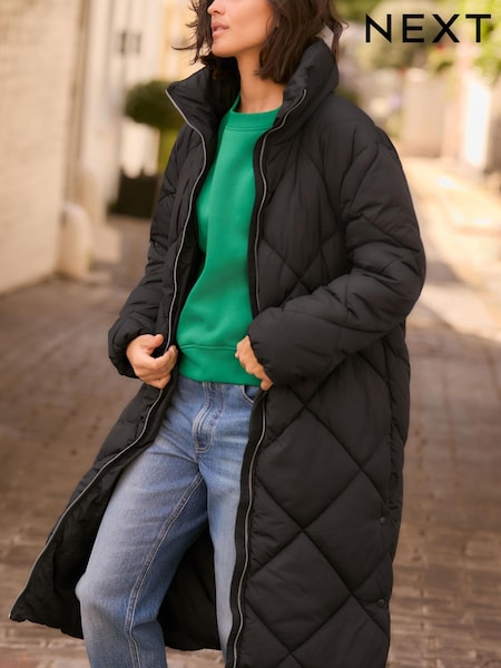 Black Shower Resistant Longline Padded Coat (B80294) | €43
