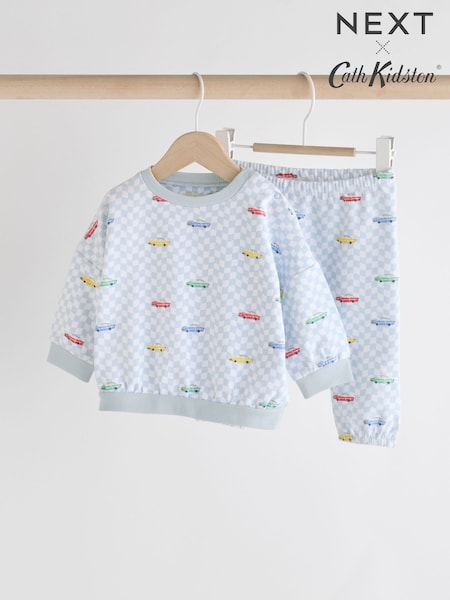 צבע כחול בדוגמת משבצות שחמט בעיטור תחבורה - Cath Kidston Baby Sweatshirt And Joggers Set (B80301) | ‏75‏₪ - ‏84‏ ₪