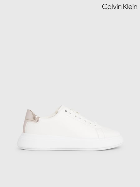 Calvin Klein White Cupsole Lace-Up Leather Sneakers (B80304) | AED360 - AED378