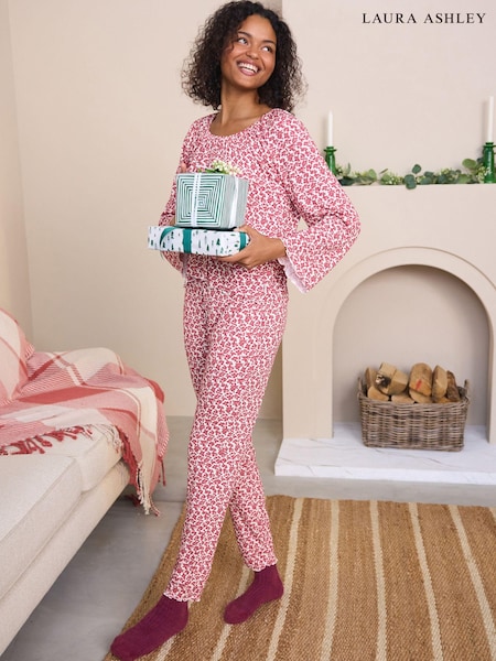 Laura Ashley Red Hargate Floral Ribbed Twosie Pyjamas Set (B80317) | AED98