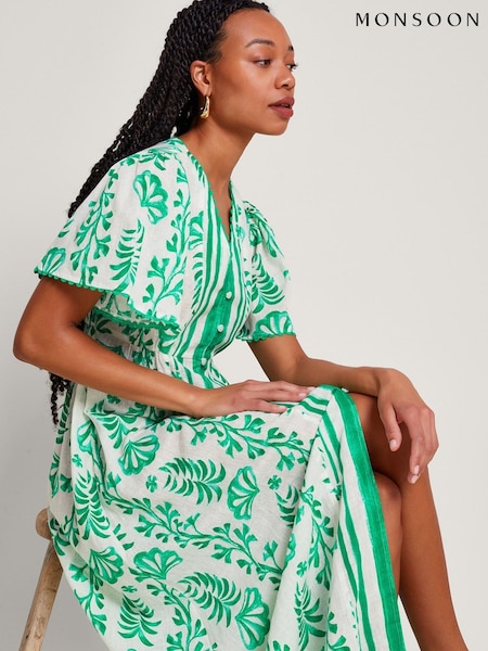 Monsoon Natural Lani Button Dress in Linen Blend (B80329) | €59