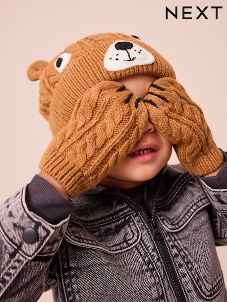 Коричневый с медведями - Hat and Mittens Set (3mths-6yrs) (B80354) | €12 - €14