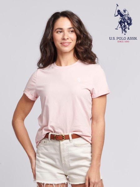 وردي - U.S. Polo Assn. Womens Crew Neck Double Horsemen 100% Cotton T-Shirt (B80366) | ‏146 د.إ.‏