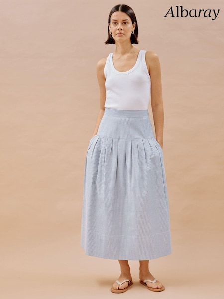 Albaray Blue Ticking Stripe Drop Waist Skirt (B80432) | 330 LEI