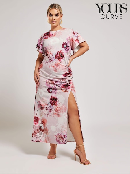 Розовый - Yours Curve Floral Print Gathered Dress (B80576) | €70