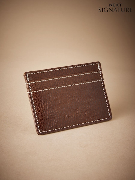 Tan Brown Signature Contrast Stitch Leather Card Holder (B80673) | $25