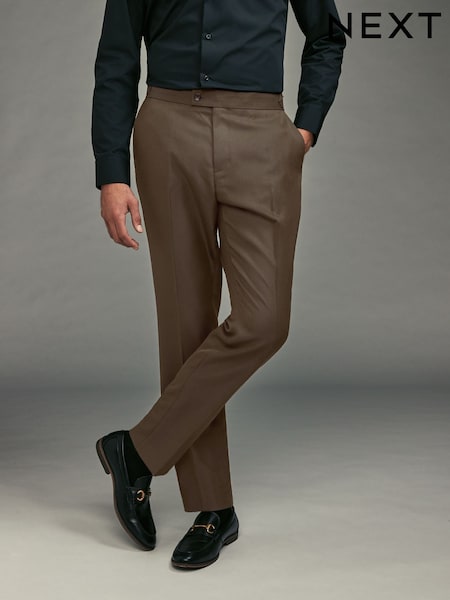 Brown Slim Fit Tape Detail Tuxedo Trousers (B80729) | 89 QAR