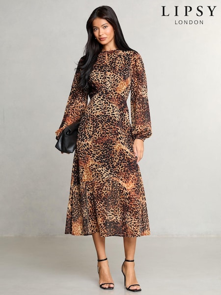 Animal - Lipsy Printed Woven Long Sleeve Underbust Midi Dress (B80766) | 82 €