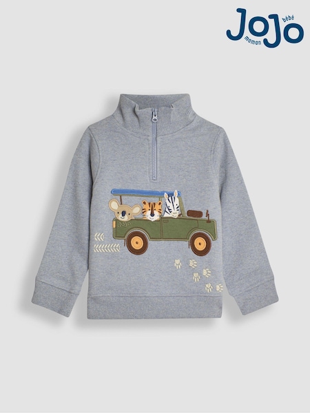 JoJo Maman Bébé Blue Safari Jeep Appliqué Half Zip Sweatshirt (B80975) | €40