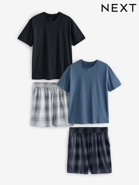 Black/Navy Blue Check Pyjamas Shorts Set 2 Pack (B81048) | $74