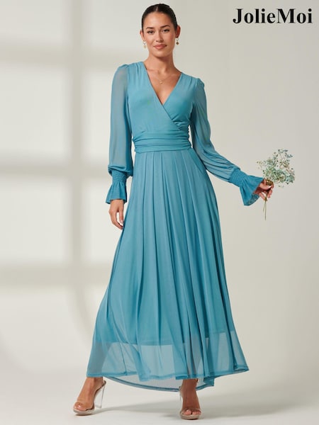 Sininen - Jolie Moi Greta Long Sleeve Mesh Maxi Dress (B81172) | €140