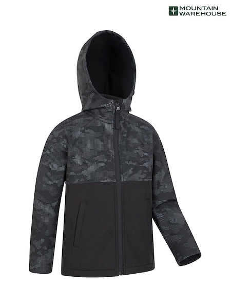Mountain Warehouse Black Kids Exodus Camo Yoke Water Resistant Softshell (B81213) | AED169