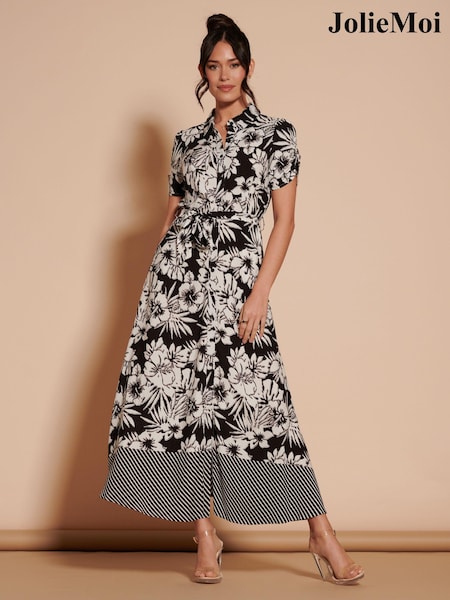 Jolie Moi Black Floral Elsie Viscose Shirt Maxi Dress (B81306) | €43.50