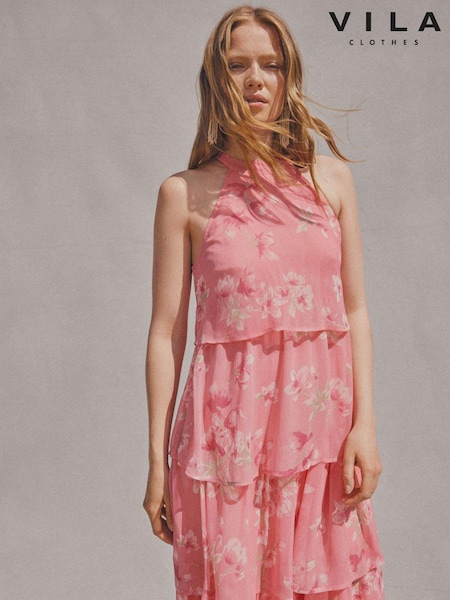 VILA Pink Printed Tierred Maxi Dress (B81321) | €35