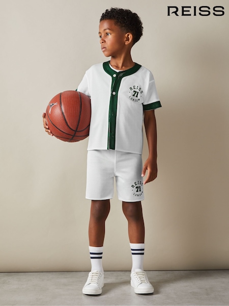 Reiss Dark Green/Optic White Cooper 3-9 yrs Airtex Reversible Baseball Shirt (B81337) | €55