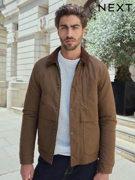 Tan Brown 100% Cotton Corduroy Collar Shacket (B81339) | AED164