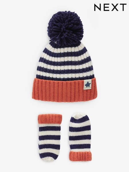 פסים בכחול וכחול כהה - Hat And Mittens Set (3mths-10yrs) (B81490) | ‏46‏₪ - ‏55‏ ₪