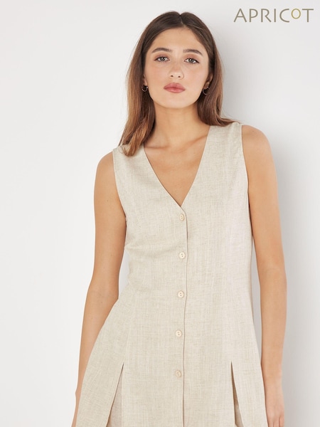 Apricot Natural Tie Back Longline Linen Waistcoat (B81530) | €21.50