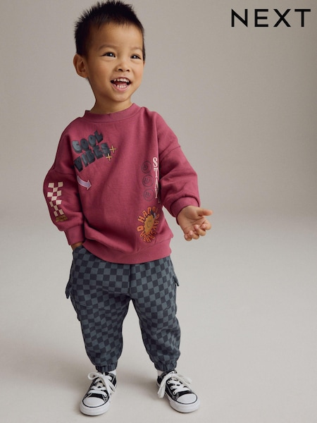 Burgundy Red Backprint 100% Cotton Sweatshirt and Joggers Set (3mths-7yrs) (B81531) | AED85 - AED99