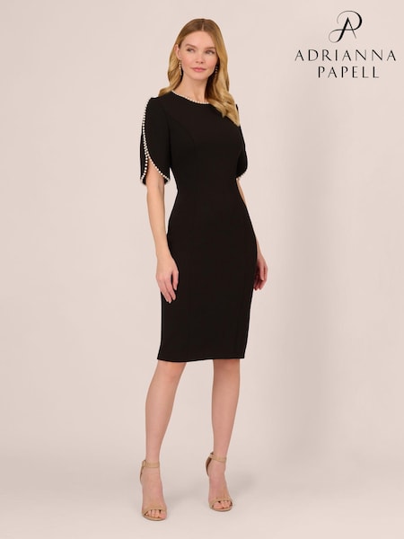 Adrianna Papell Knit Crepe Pearl Midi Black Dress (B81564) | $276