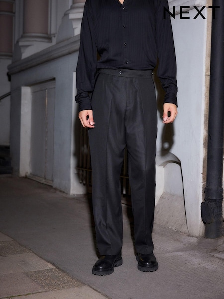 Black EDIT Tape Detail Wide Leg Tuxedo Trousers (B81616) | 89 QAR