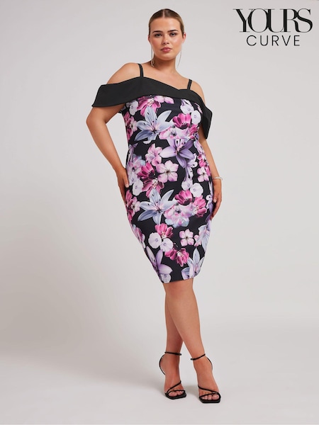 Розовый - Yours Curve LONDON Floral Print Bardot Shift Dress (B81685) | €38