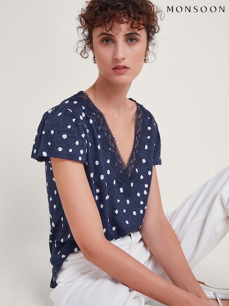 Monsoon Blue Mackie Spot 100% Linen Top (B81713) | €26