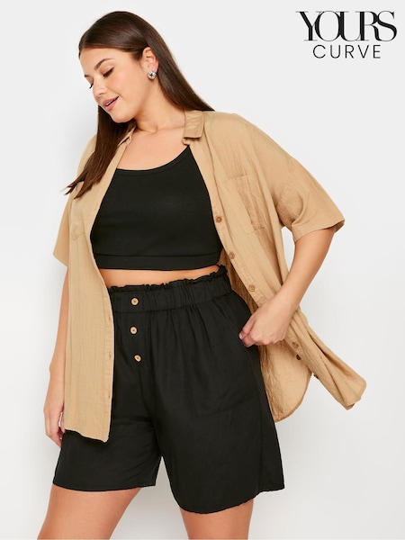 Yours Curve Black Button Front Paperbag Shorts (B81774) | €28