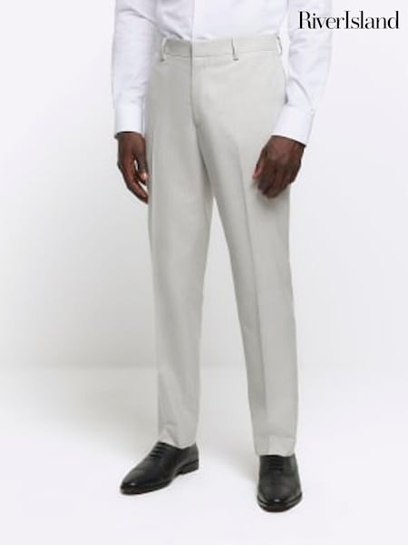 River Island Ecru Dobbie Slim Fit Texture Suit Trousers (B81861) | 188 LEI