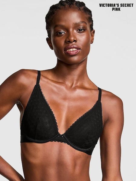 Victoria's Secret PINK Black Dainty Dot Plunge Lace Bra (B81920) | €15.50