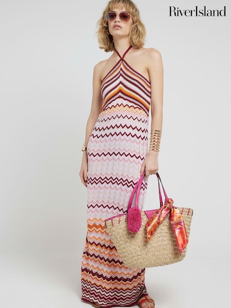 River Island Pink Crochet Chevron Midi Dress (B81937) | €31