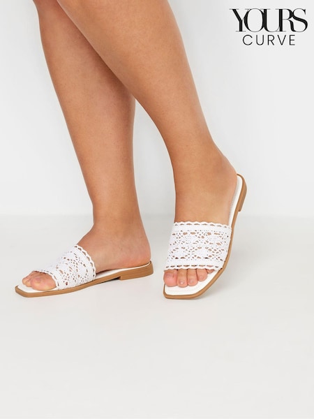 Yours Curve White Crochet Mule Sandals In Extra Wide Eee Fit (B81981) | R$ 235