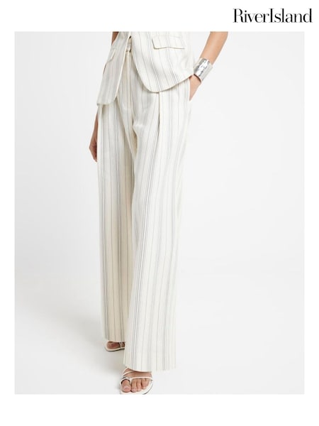 River Island Stripe Wide Leg Pleated Trousers (B81993) | 143 LEI